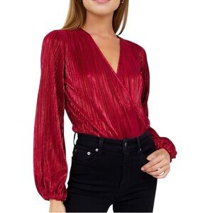Bardot Priscilla Red  Shimmer V-Neck Bodysuit Size S